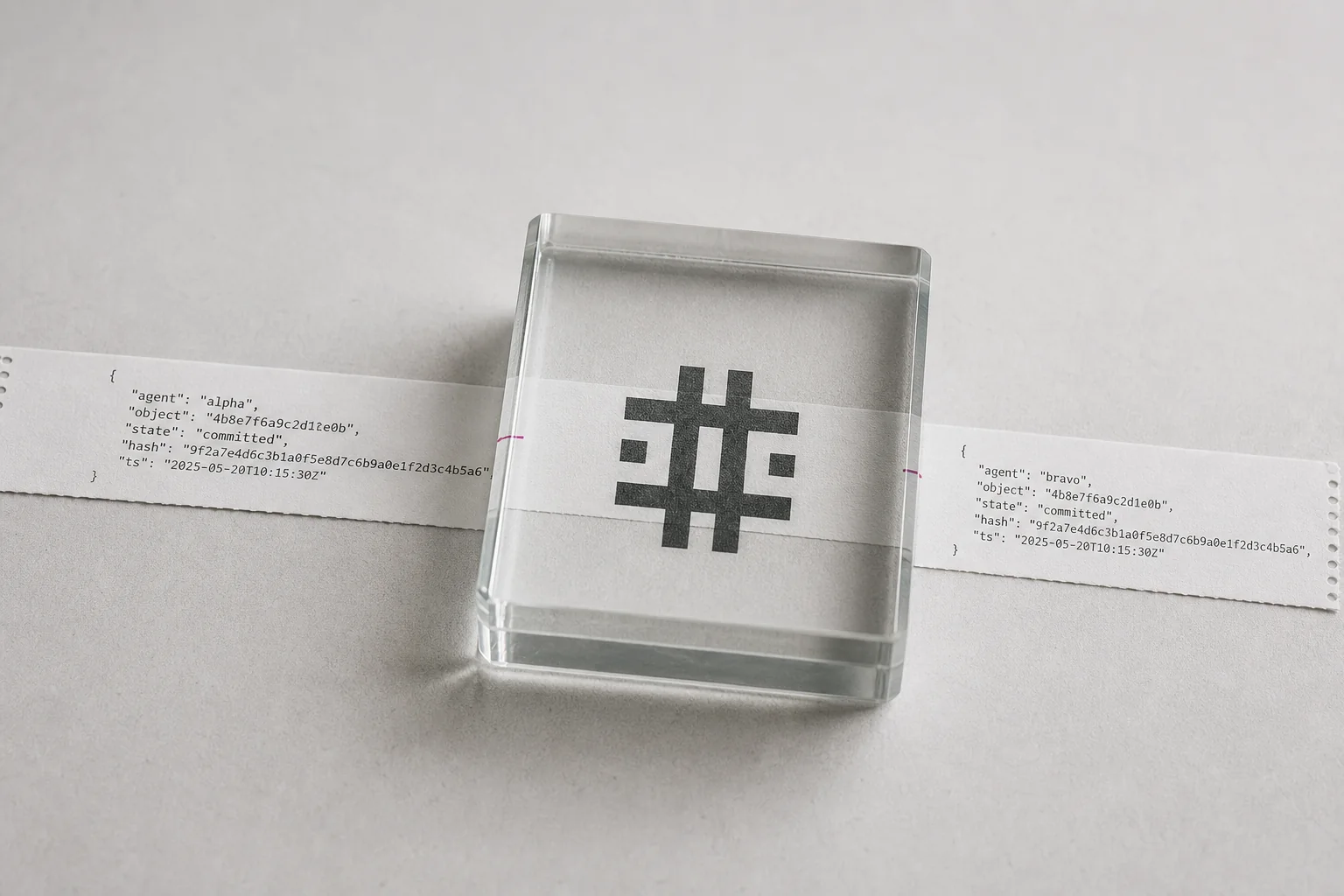 Two structured records aligned beneath one shared commitment.