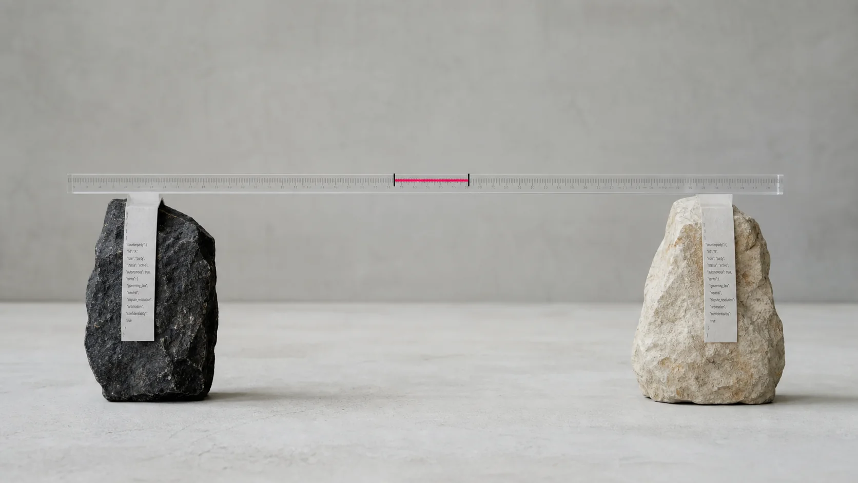 Two different stone forms aligned beneath one transparent common measure.